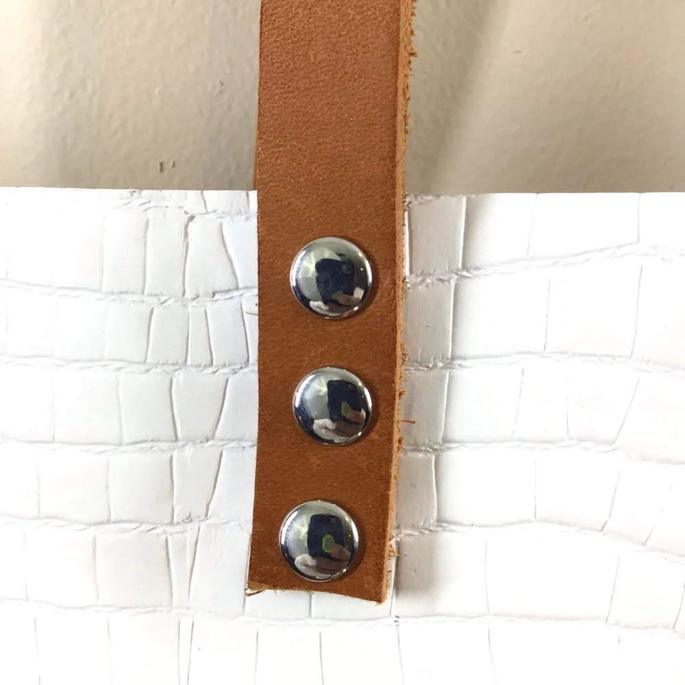 New Handmade croc embossed white leather large unlined tote shoulder handbag